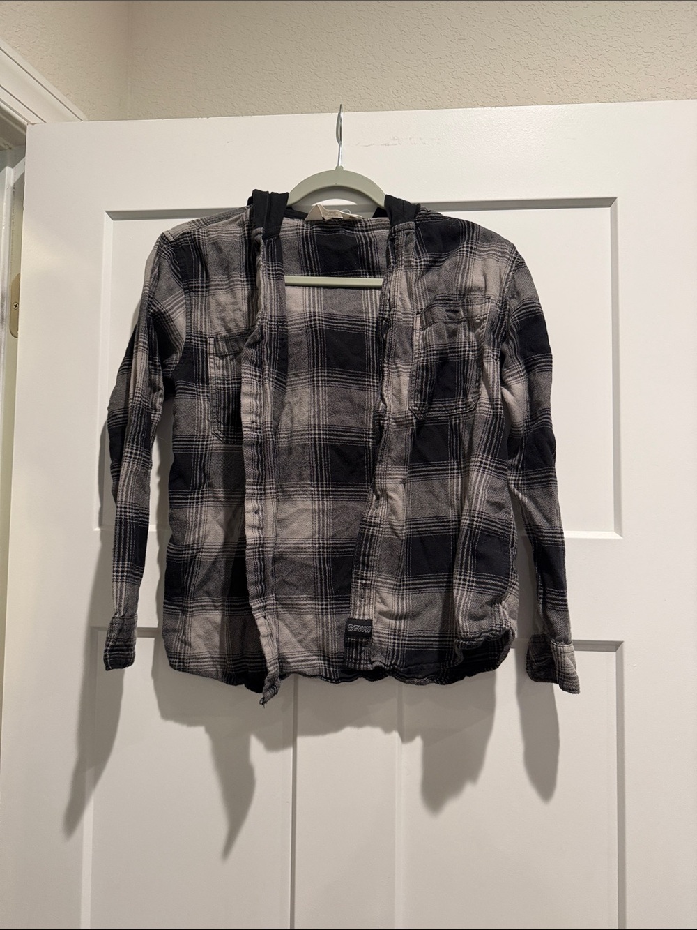 H&M hooded boys Kids Black & Gray Plaid Shirt flannel